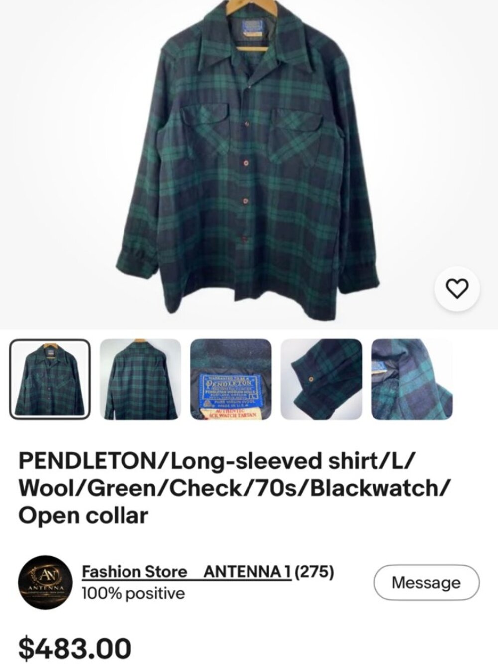 Vintage Pendleton Black Watch Tartan Wool Button Down Shirt Made in USA